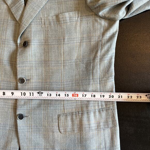 Brioni Sport Coat Nomentano Wool Silk Blue Tan Check EU 50R US 40R Blazer Jacket - Picture 14 of 16